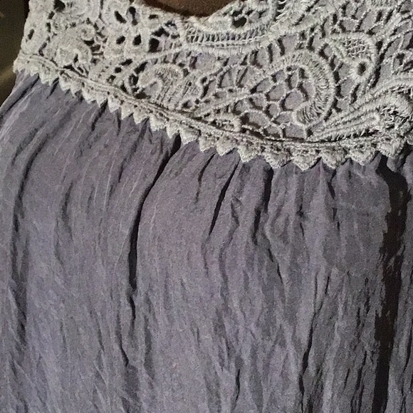 Marina Gigli Made in Italy tank blouse silk blue lace L - Picture 4 of 5